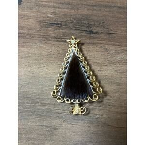 GOLDTONE GOLD PLATED MINK FUR TANCER II‎ AURORA BOREALIS CHRISTMAS BROOCH PIN
